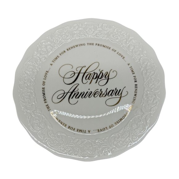 Happy Anniversary Decorative Plate By Hallmark Cards Inc With Gold & Embossed - Picture 1 of 5